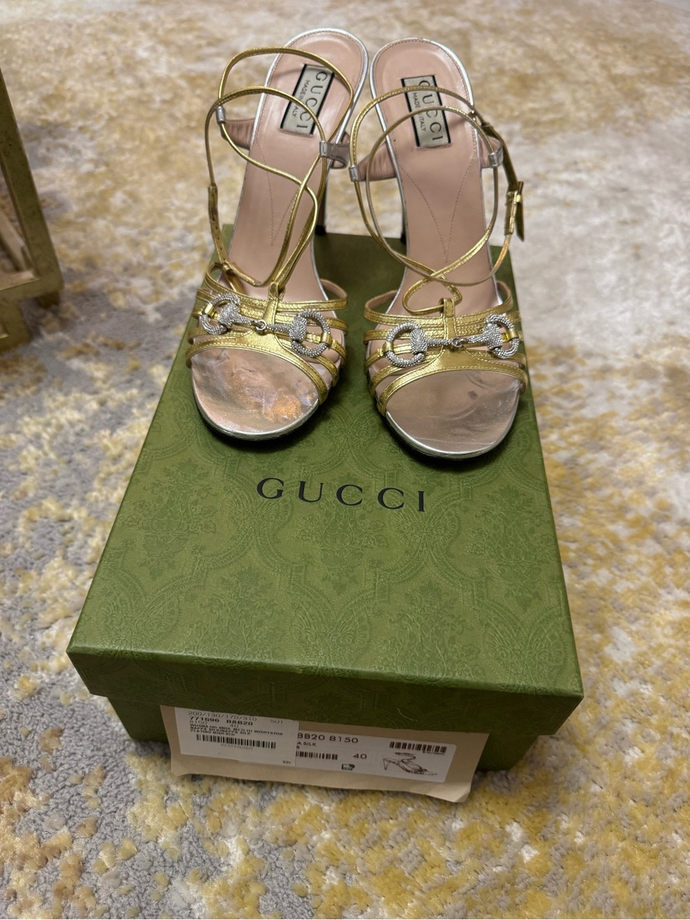 Gucci Metallic Gold Strappy High Heel Sandals